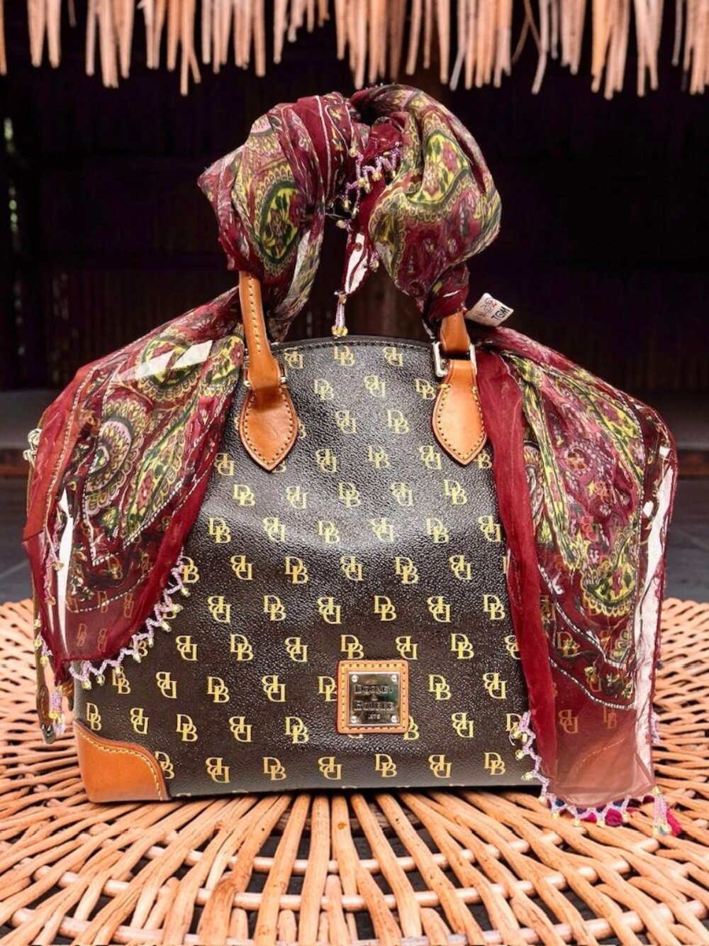 Dooney Bourke Dark Brown T’Moro DB Blakely Gretta Satchel Large Bag +Scarf(1) - Picture 5 of 16